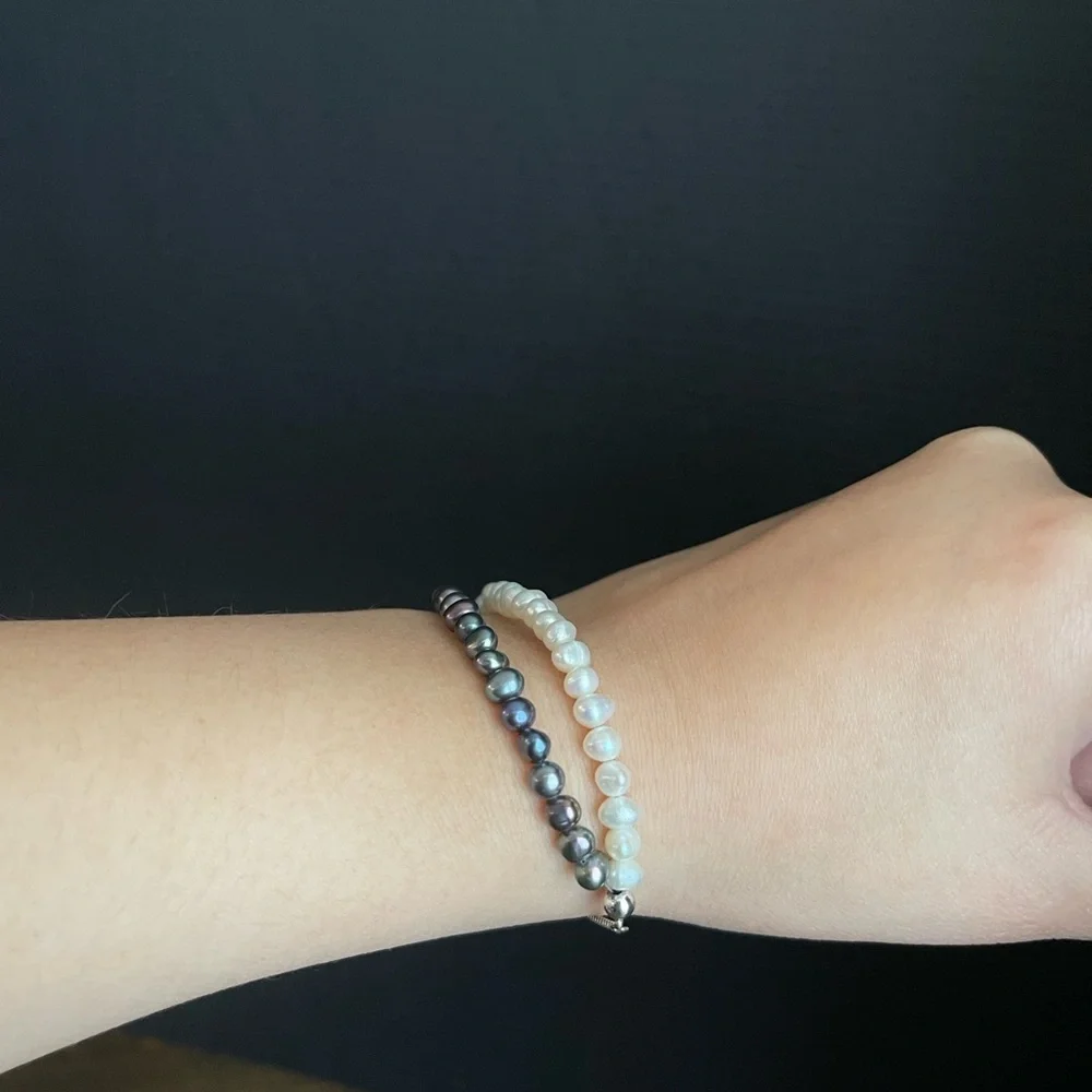 Sterling Silver Authentic Pearl Two Row Adjustable Bracelet